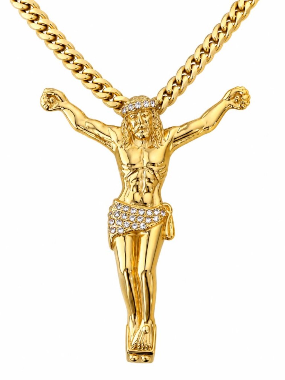 3" Jesus Pendant Necklace – 316L Stainless Steel, 14K Gold PVD Cuban Link Chain